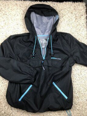 Guess Jeans USA Adult Size Medium Jacket Black Blue Polyester Windbreaker Lined